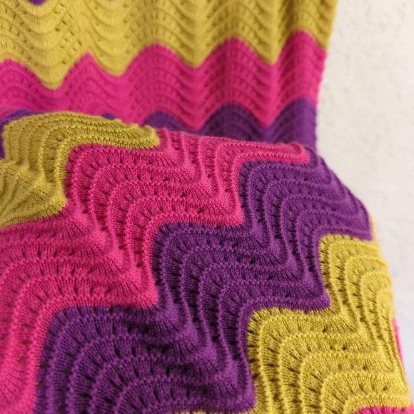 Electric & Rose Multicolor Crochet Zigzag Mini Dress Women's Size Large Vibrant - Picture 7 of 12